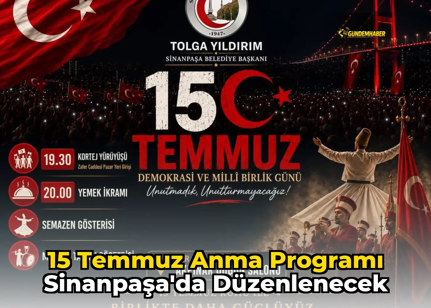 15 Temmuz Anma Programı Sinanpaşa'da Düzenlenecek
